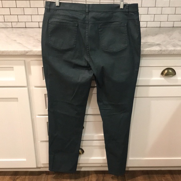 Lafayette 148 Pants Womens 16 Green Metallic Sheen Thompson Flat Front Jeans - Picture 4 of 9